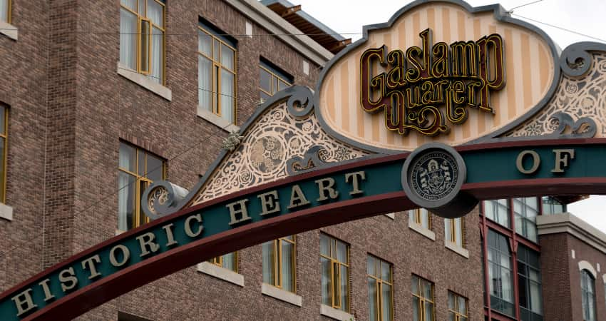 The sign at the entrance of the Gaslamp Quarter in San Diego