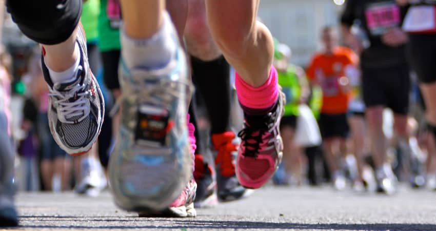 Close up of people's feet during a run/walk