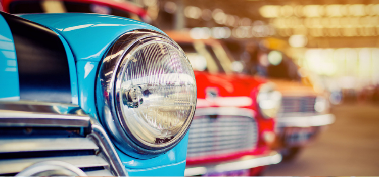 a closeup shot of vintage cars